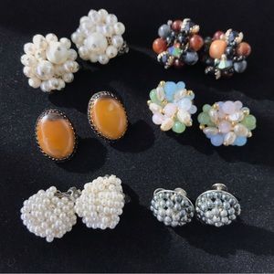 Vintage beaded clip earrings Japan Hong Kong 6 pairs